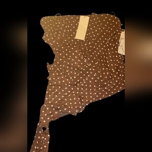 Brown Polka Dot Sleeveless Top With Matching Scarf Can Use On Neck Hair Or Purse